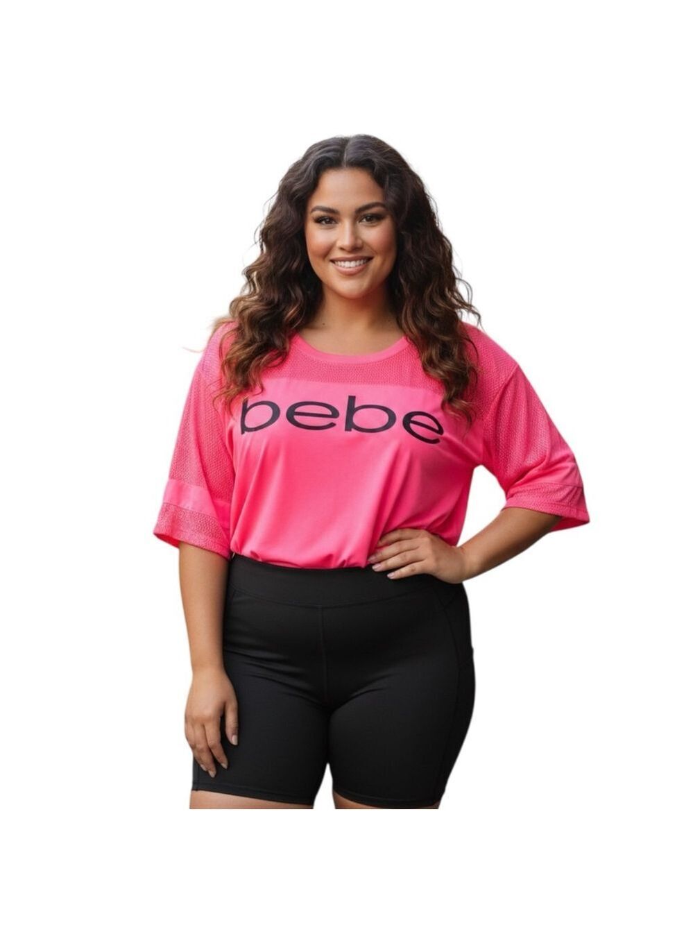 bebe Sport Pink Mesh Logo Athletic Top 2X Y2K